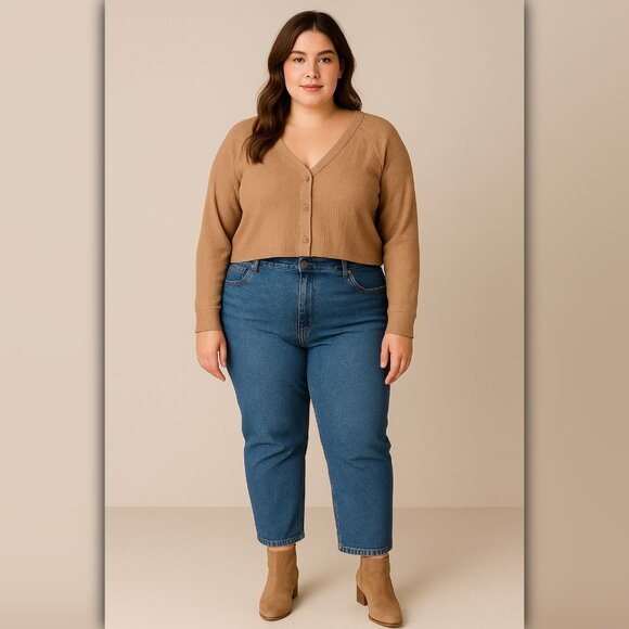 A180 ✽ Cropped Ribbed Button-Up Sweater Top - Picture 1 of 4